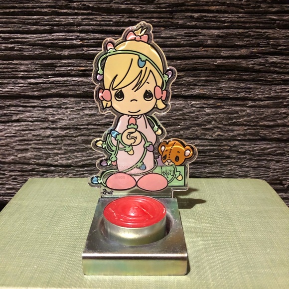 1995 Precious Moments Christmas t-light holder Xmas lights Pastel big eyes sad🩵 - Picture 5 of 12